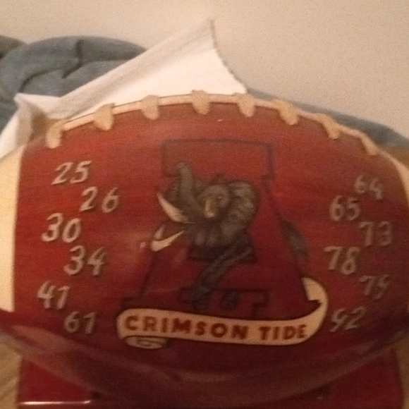 Hand crafted wooden Alabama champion football and stand - Picture 2 of 5